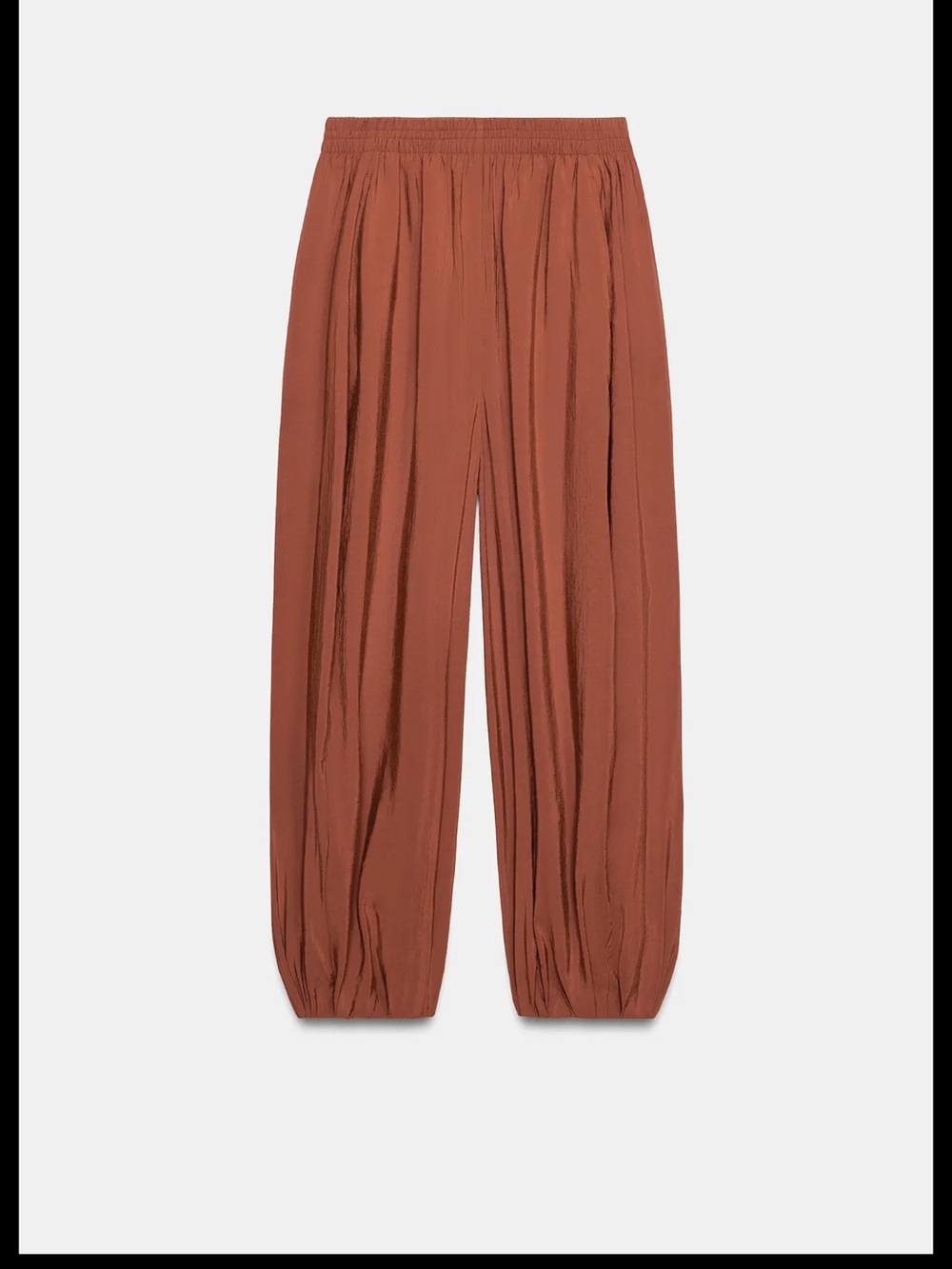 Zara Elastic-Waist Balloon Pants — Rust Orange